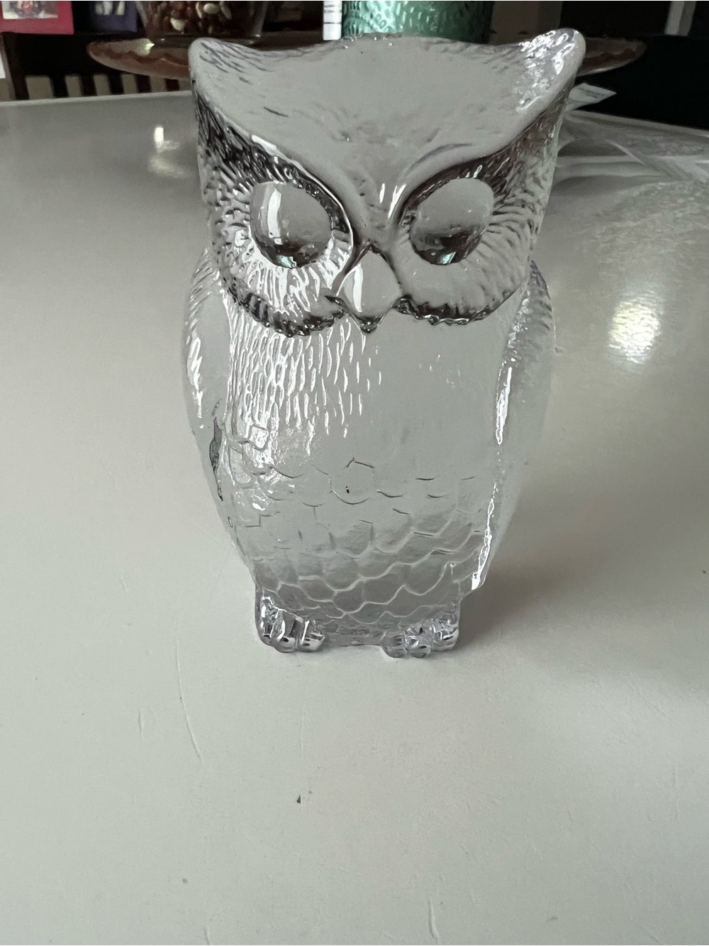 Vintage Heavy Clear Glass Owl Figurine